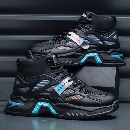 Men's Casual High-Top Sneakers PU  Mesh Breathable Upper with Large Dad Rubber Sole Anti-Slip Slip-Resistant Features Flexible