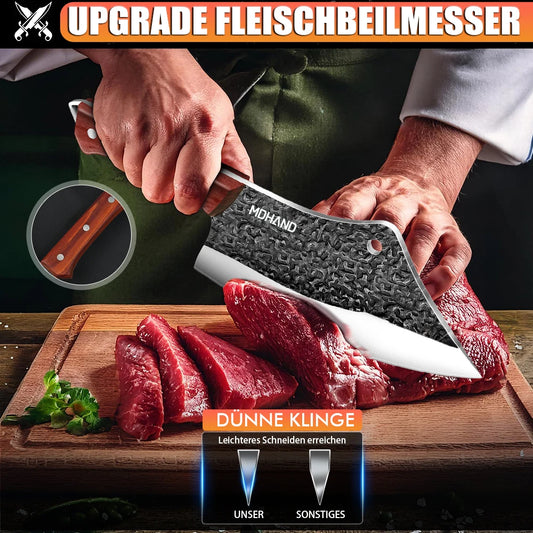 High Carbon Steel Blade Butcher Knife Set Hand Forged with Ergonomic Wooden Handle Kitchen Knife Set