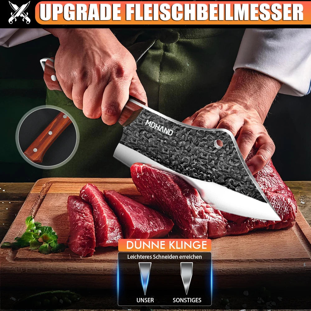 High Carbon Steel Blade Butcher Knife Set Hand Forged with Ergonomic Wooden Handle Kitchen Knife Set
