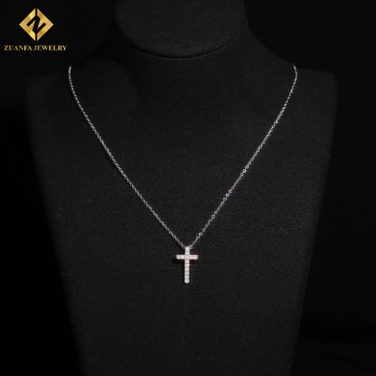 USA Warehouse Fashion Jewelry Iced Out Cross Necklace Pendant 925 Silver Moissanite Diamond Cross Necklace Women Best Gift
