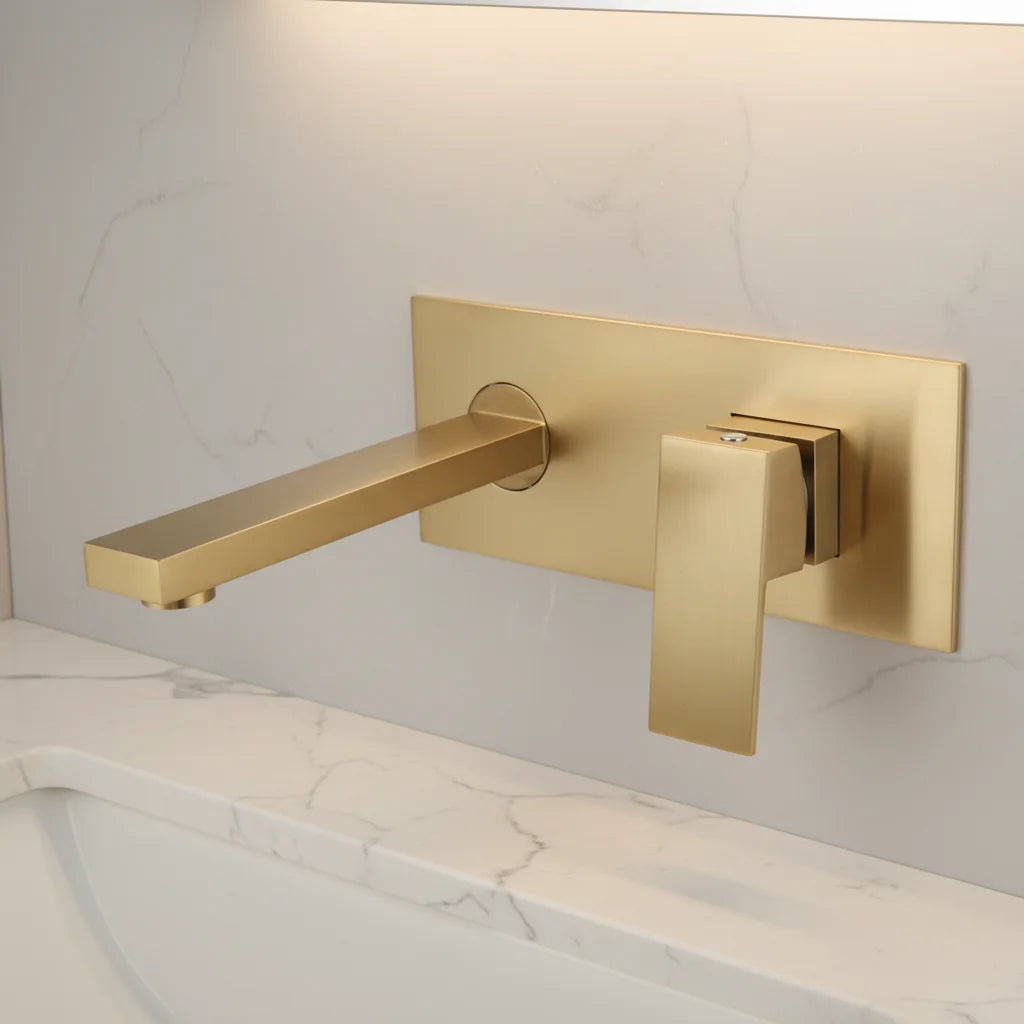 Wall Mounted Basin Faucet Sink Brushed Gold Basin Faucet Drain Floor Drain Mixer Faucet