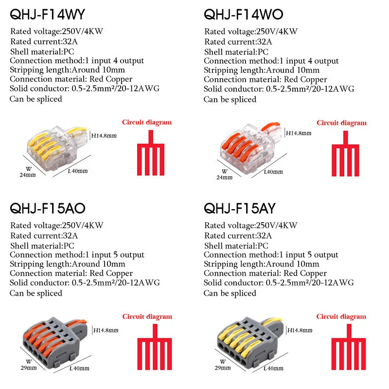 Wire Connector 1 Input Multiple Output Electrical Splitter Push-in Terminal Block Butt Home LED Light Quick Wiring Connectors