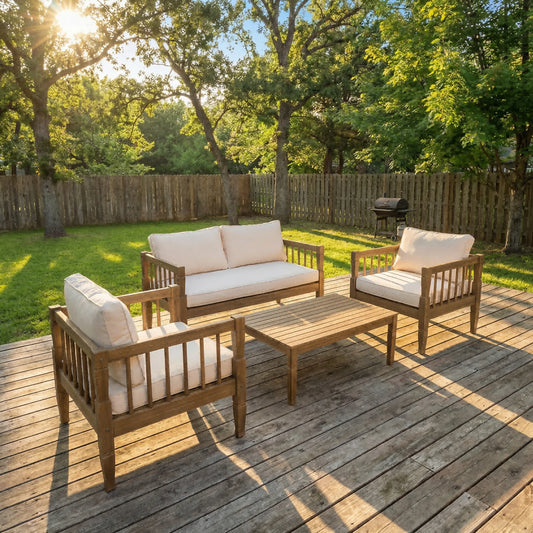 4-Piece Modern Design Outdoor Patio Furniture Set Coffee Table Conversation Set Deep Seating Polyester Water Resistant Thick