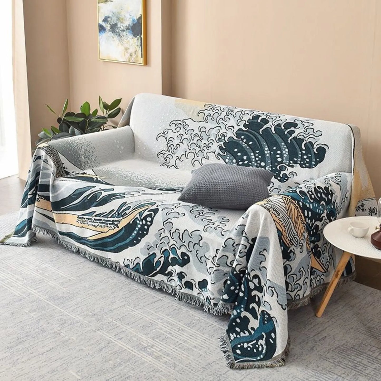 Ready to Ship Amyhouse Vintage Tapestry Aztec Woven Jacquard Japan Wave Blanket Tapestry