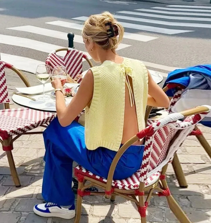 Women's Vintage Ice Silk Knitted Vest Spring Summer Casual Cross-Border Fashion Solid Layered Sleeveless Top Apricot Thin