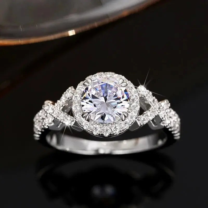 Q525 Women's White Gold Diamond Engagement Ring Round Brilliant Cut Natural G Color Halo Design