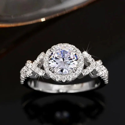 Q525 Women's White Gold Diamond Engagement Ring Round Brilliant Cut Natural G Color Halo Design