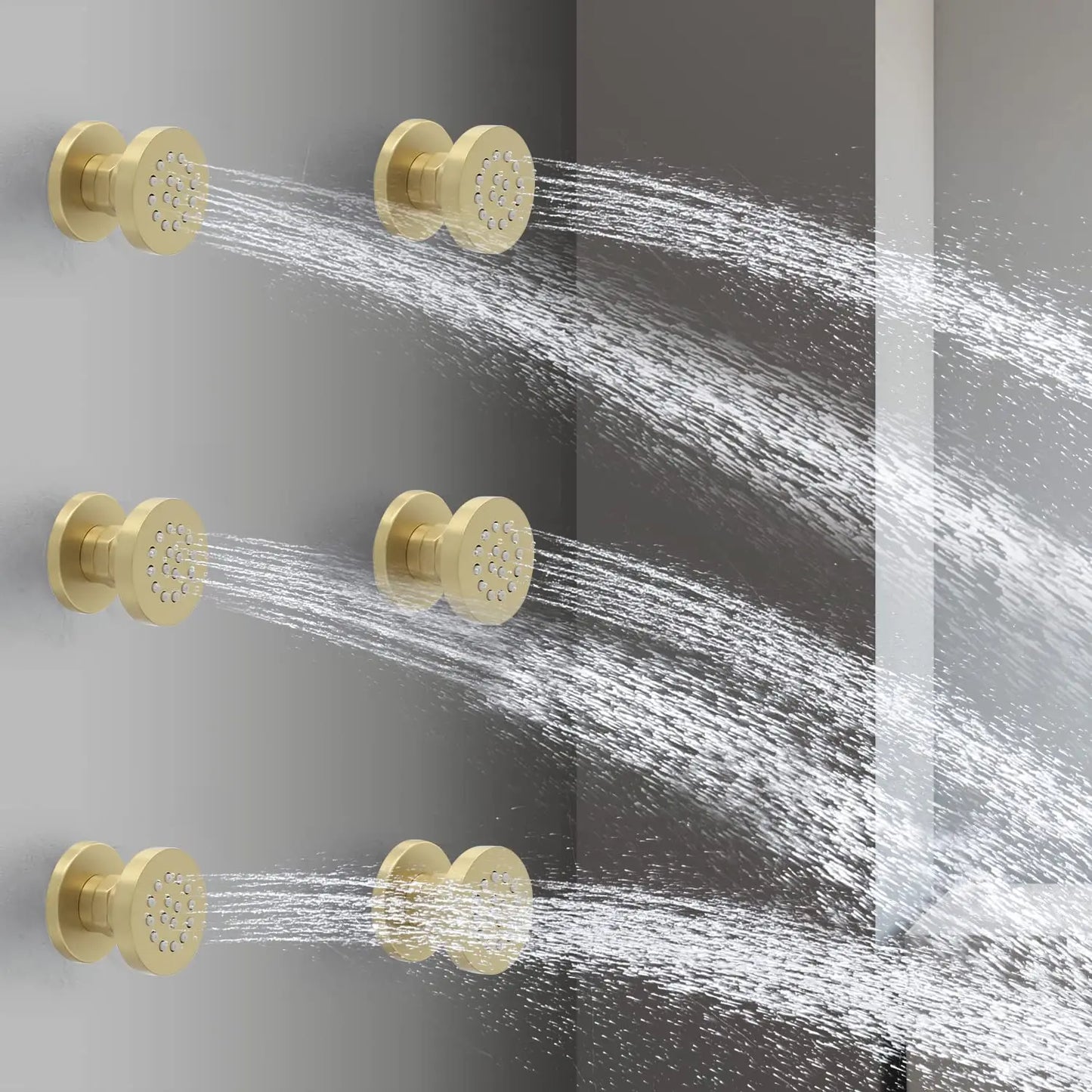 Brass Round Shower Body Spray Jets 6 Pack,2 Inch Brushed Gold Rain Shower Head Wall Mount Rainfall Shower Head Sprayer