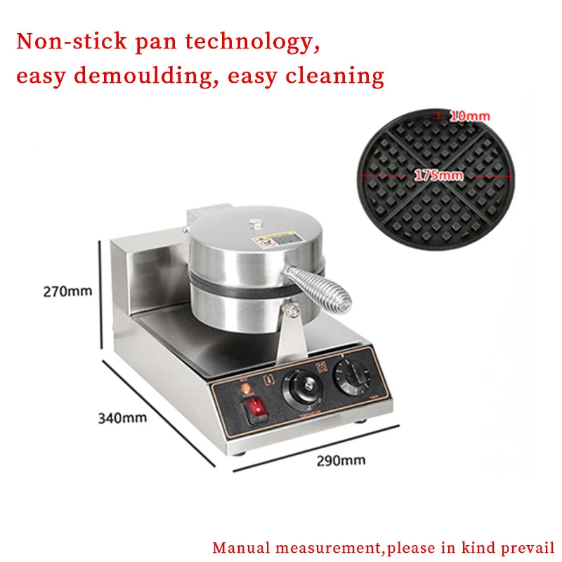 Commercial Non Stick Mold, Single Head Electric Waffle Maker, Muffin Maker, Grid Cake Maker, Pancake Maker Paired with Coffee