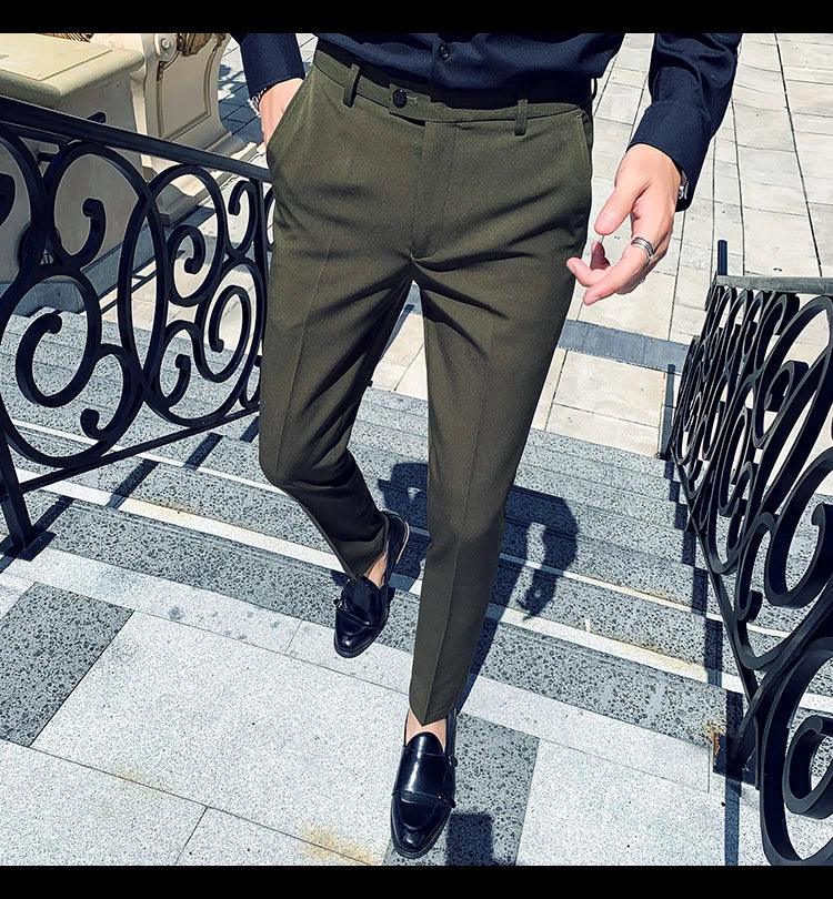 Boutique Fashion Solid Color Mens White Business Casual Suit Pants Male Slim Casual Trousers Wedding Dress Suit Pants