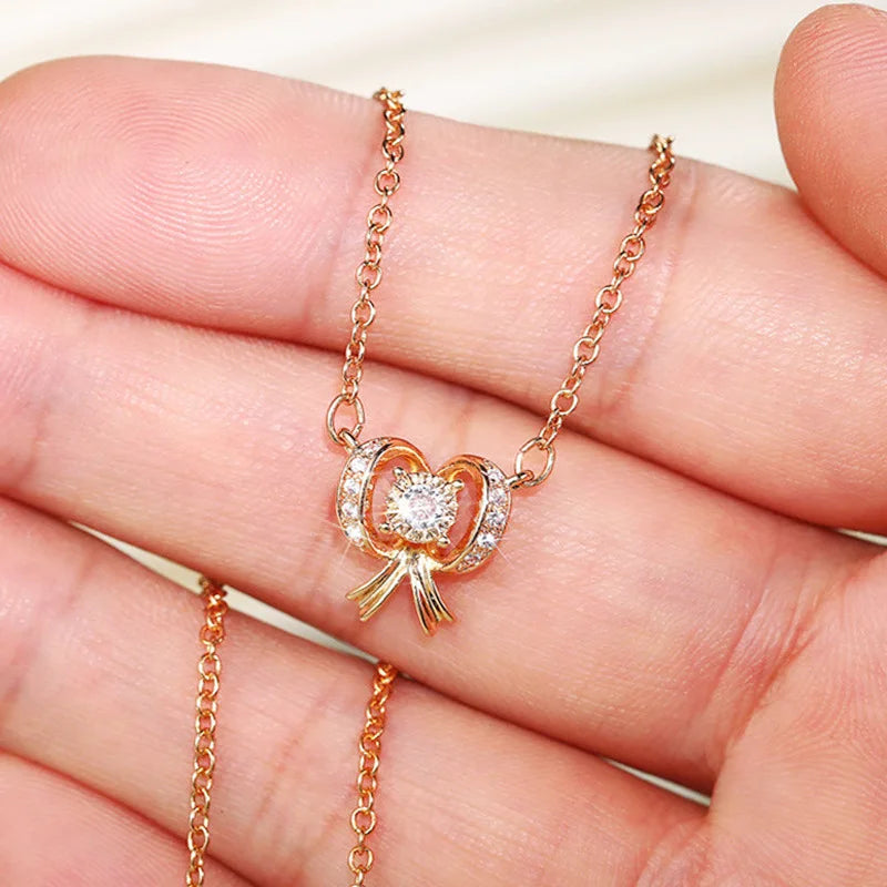 XL283 Cute Bowknot Pendant Necklace 925 Silver Gold Plated White Gold Crystal Rhinestone Claw Setting Box Chain Unisex Everyday
