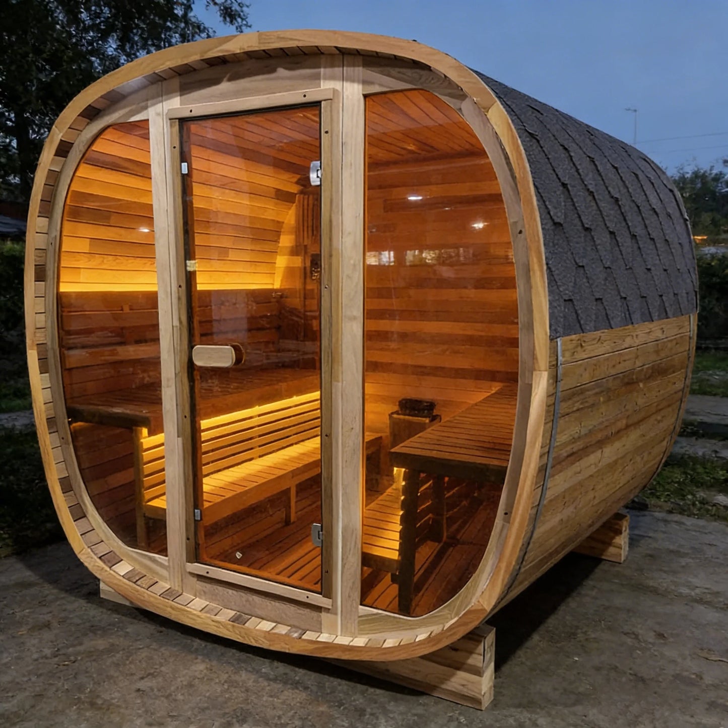 6-Person Outdoor Traditional Sauna Premium Aromatic Red Cedar Wood Barrel Home Spa Kit