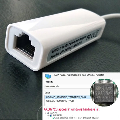 AX88772 USB RJ45 Ethernet Adapter Laptop Mini PC Panel PC POS ATX Media Player Upgrade USB Ethernet Link Cable