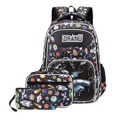 Large Capacity Cartoon Design Student Backpack Set Waterproof Includes Lunch Box Bookbags for Elementary Boys Teens New Release
