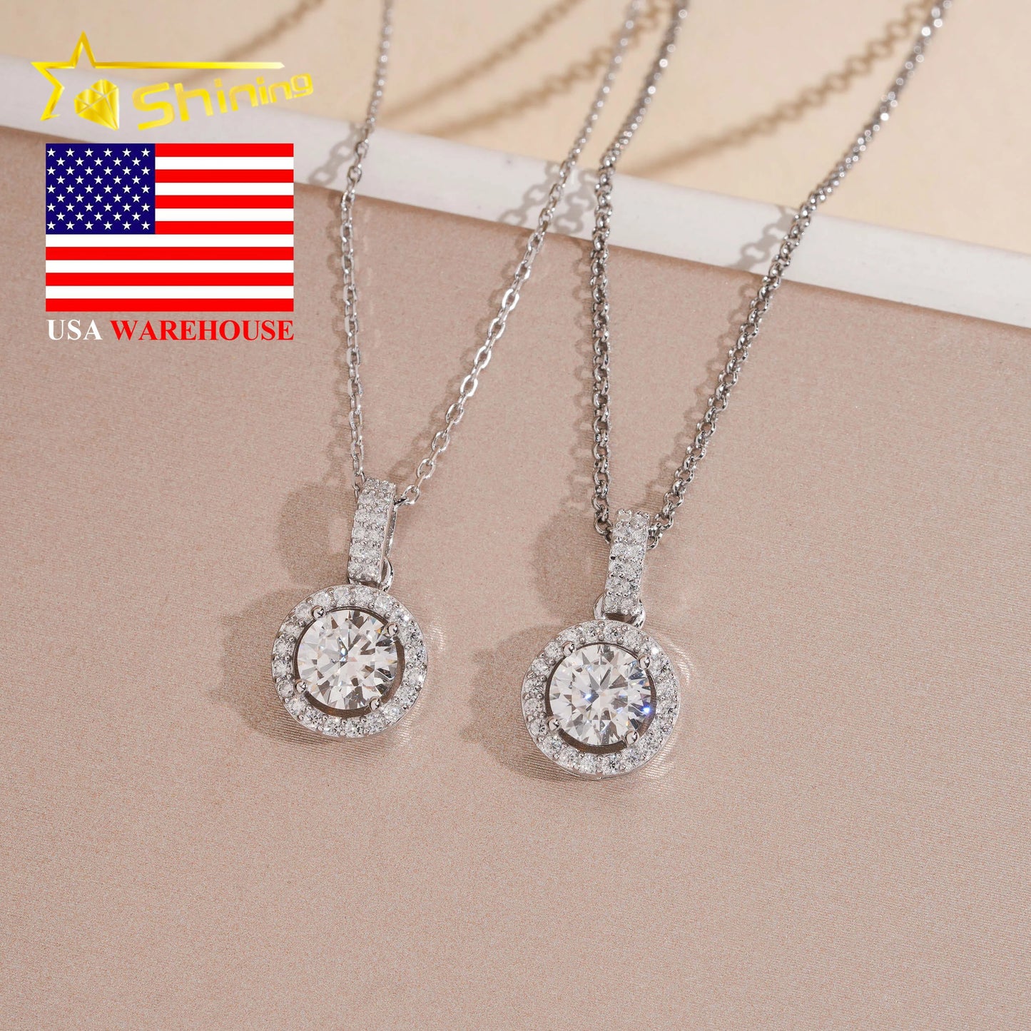 USA Warehouse Large Stock GRA Certificate 925 Sterling Silver 1CT Brilliant Cut VVS Moissanite Diamond Women Necklace