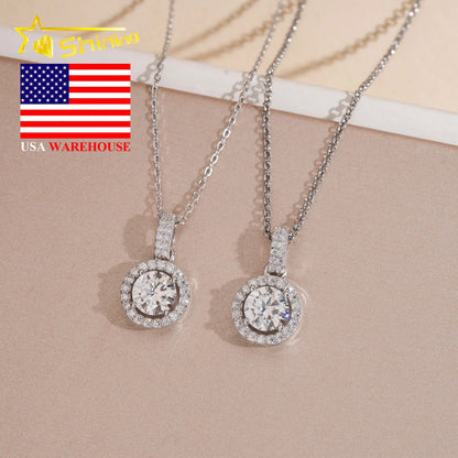 USA Warehouse Large Stock GRA Certificate 925 Sterling Silver 1CT Brilliant Cut VVS Moissanite Diamond Women Necklace