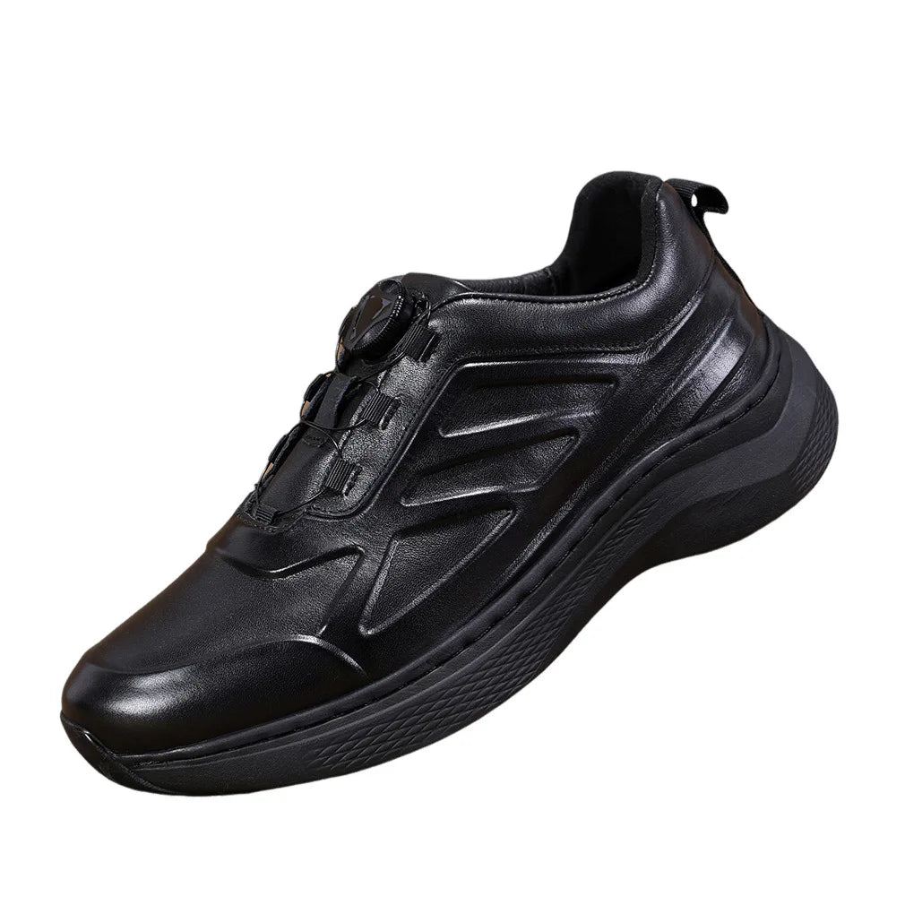 Men's Genuine Leather Sporty Chunky Shoes Round Toe Lace-up Rubber Outsole EVA Midsole Cushioned Autumn Casual Wear