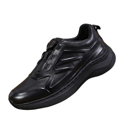 Men's Genuine Leather Sporty Chunky Shoes Round Toe Lace-up Rubber Outsole EVA Midsole Cushioned Autumn Casual Wear