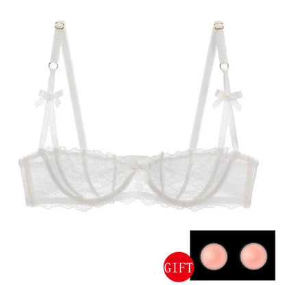 Half Cup Bras For Women Sexy Lingerie Plus Size Transparent Balconette Embroidery See Through Lace Bra Top Red Pink White Black