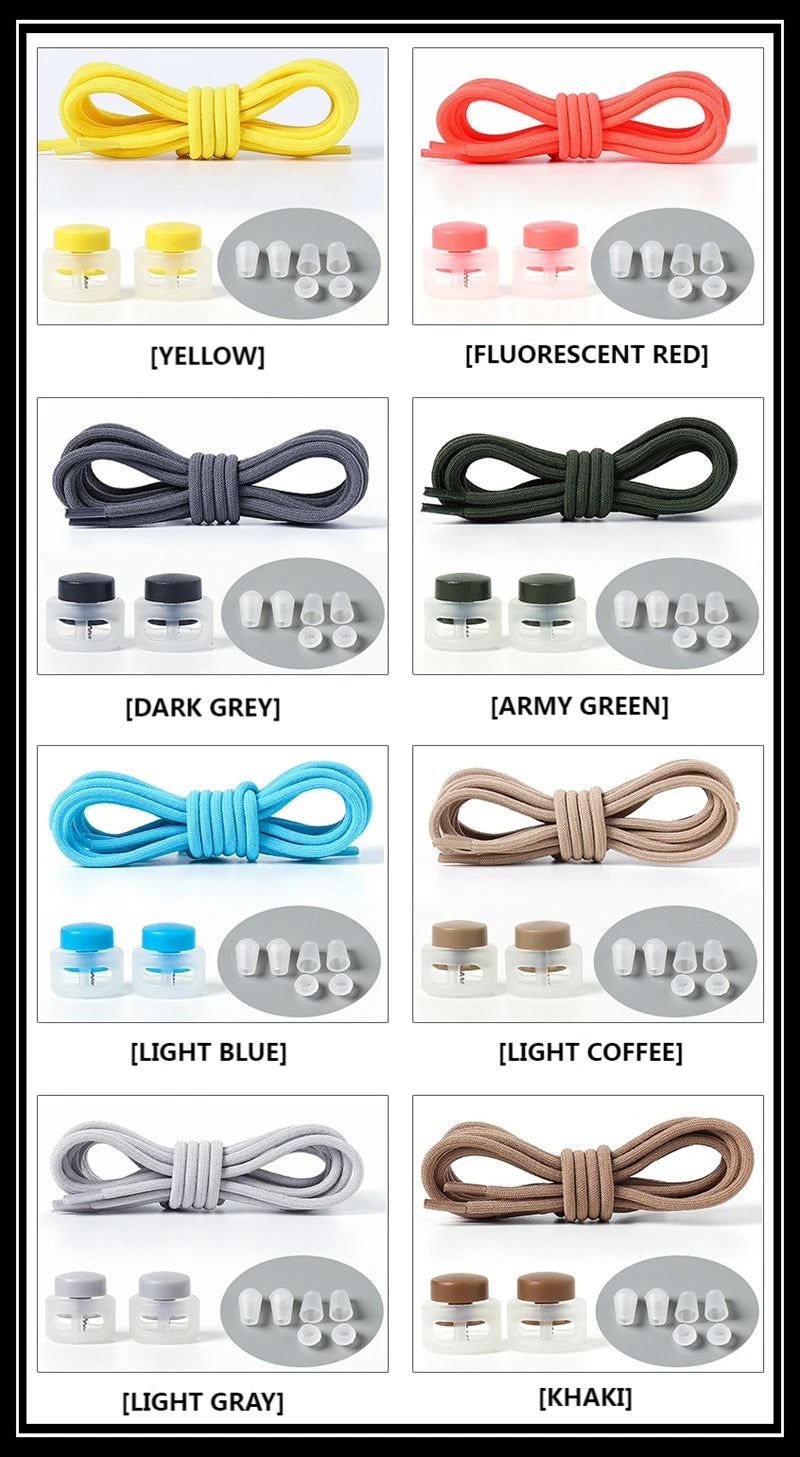 1 Pair Lazy Laces Elastic For Sneakers Snap Lock Shoelaces Without Ties Suitable For Children And Adults Round Shoelace Artifact