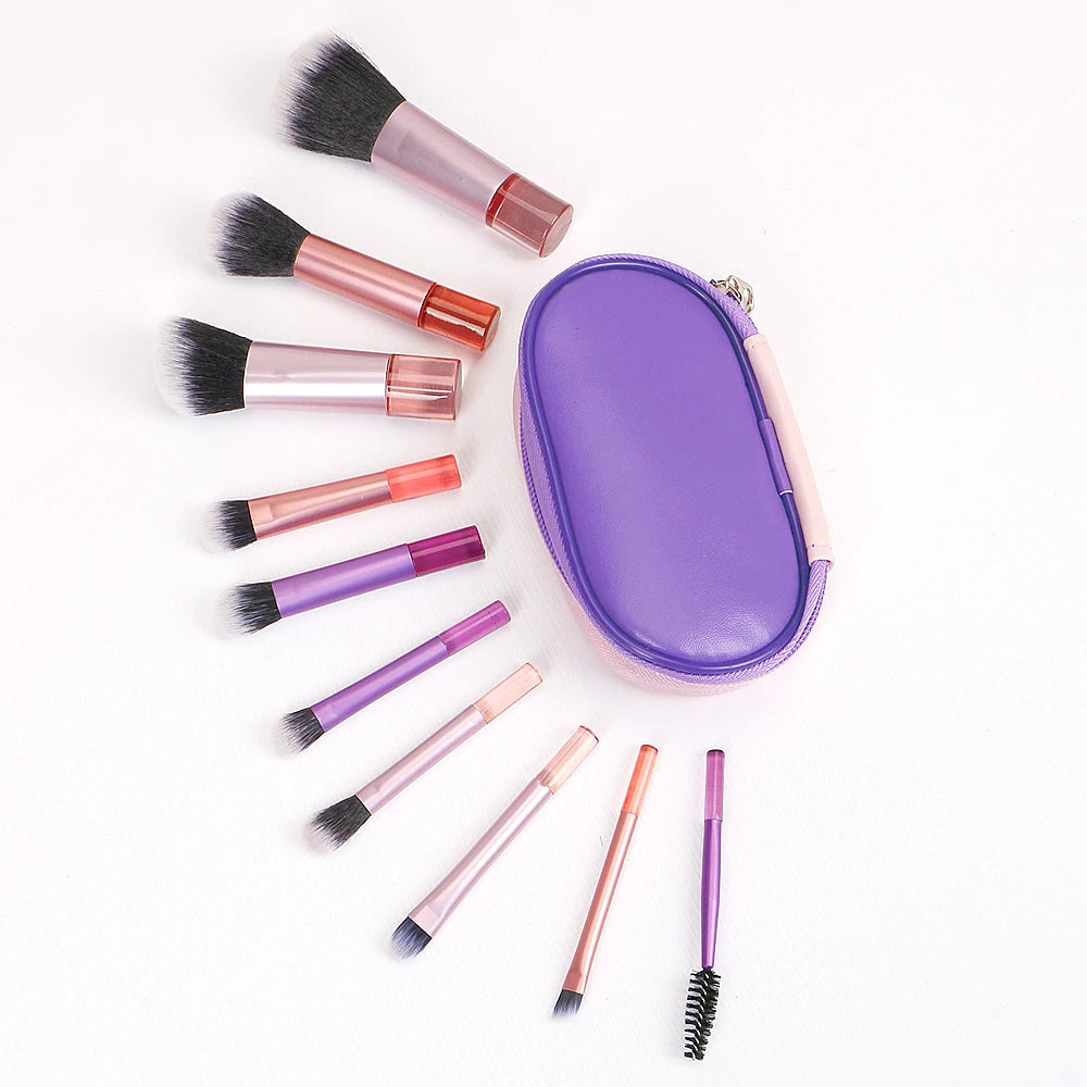 Travel Makeup Brush Set With Premium Synthetic Kabuki Powder Foundation Concealer and Lips Brush Kit for Travel Angled Brush