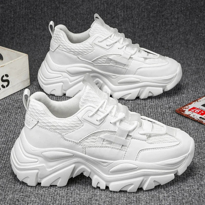 Wholesale of New High Top Casual Board Shoes for Men's  Sports White Shoes with Lace up Leather Surface Men's Board Shoes
