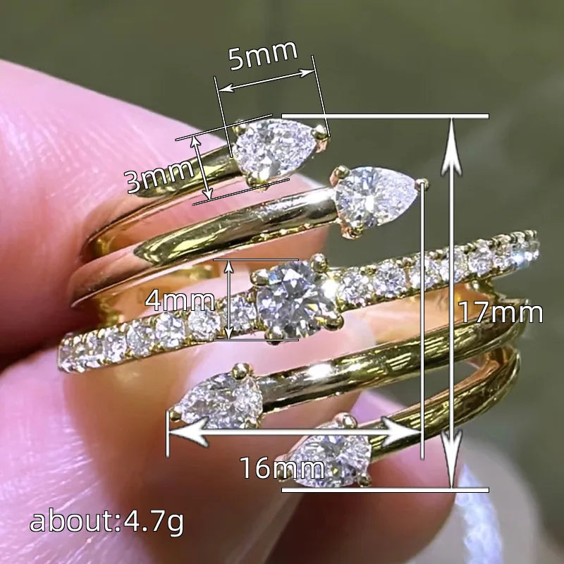 T0024 Women's Diamond Engagement Ring Pear Shape Prong Setting Natural Stone Fashion Rings