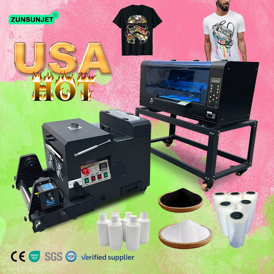 Zunsunjet Dtf Printer 30 Cm Single Xp600 Dtf 2Head Dtf T-Shirt Printing Machine Printer Bundle With Film and Ink
