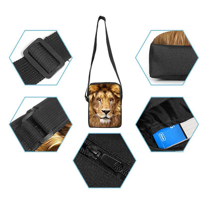 Cool Lion 3D Printed Fashionable 3-Piece Set Backpack Lightweight Adjustable Shoulder Strap Durable PVC Polyester Lining Zipper