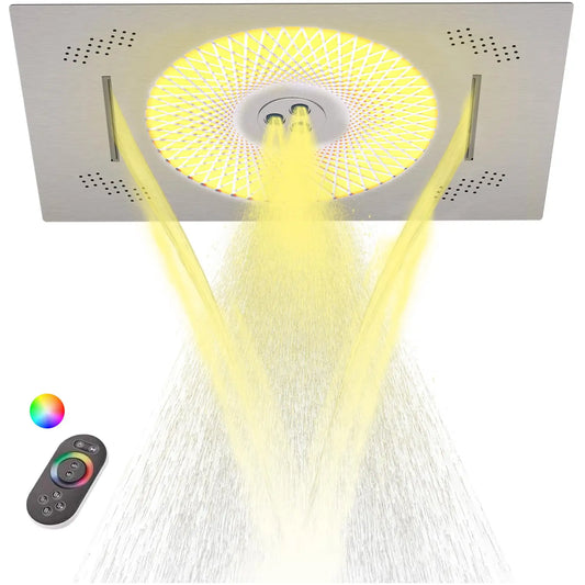 24x16 Inch Large Luxury LED Rainfall Shower Panel, Color Changing Shower Head, Wall Mount by PDG ibma
