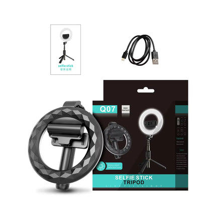 Q07 Selfie Stick Tripod with 6 Inch 3 Color Temperature Ring Light 798mm Foldable for Video Vlog