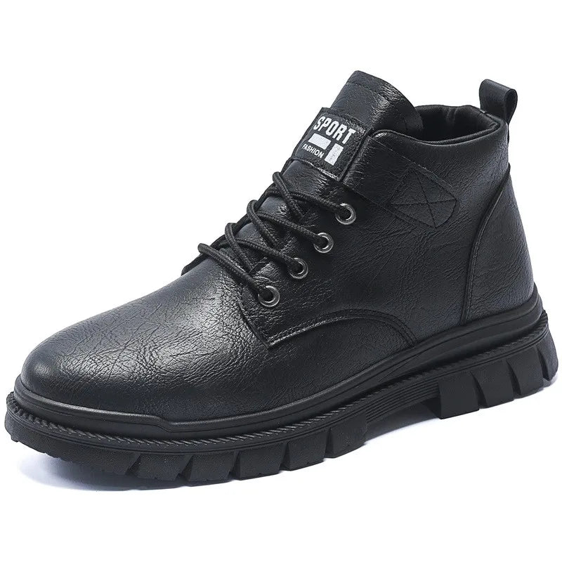 Boots Men's New High Top British Style Black Workwear Motorcycle Casual Leather Shoes Men's Leather Boots