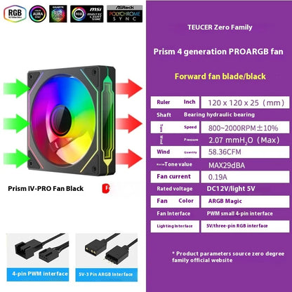 TEUCER PRO 12CM ARGB Shuang Synchronous Mute 4th Generation Family Chassis Ball Bearing Plastic Computer Case Cooling Fan