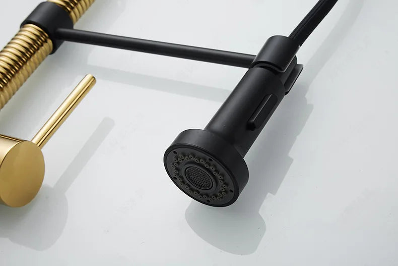 Kitchen Faucet Mixer Tap Black Gold  Pull Out Spring Kitchen Faucets