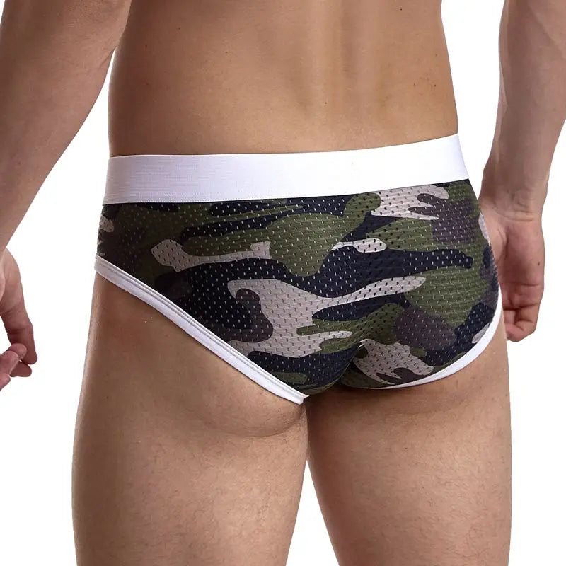 For Camouflage Print Color-Block Briefs Knitted Breathable Quick Dry Anti-Bacterial Low Rise Men's Underwear
