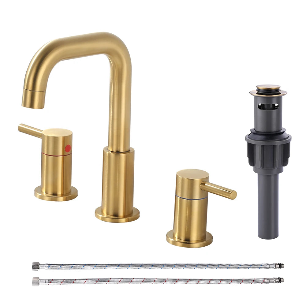 Modern Bathroom Vanity Faucet Basin Mixer Tap 360 Swivel Spout Deck Mounted Three Hole Double Handle Wash Basin Faucet