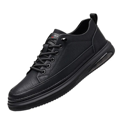 Men's Genuine Leather Lace-up Chunky Shoes Round Toe Plush Lining Breathable Rubber Outsole Spring Casual Sneakers