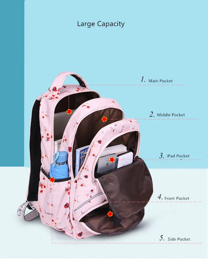 Cherry blossoms elementary school backpack for girls black pink floral bookbag fashion school bags for girls cute flower bookbag
