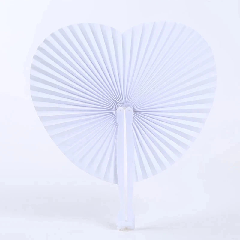 10pcs White Folding Fan Heart Shape Circular Blank Paper Hand Fans Wedding Outdoor Gatherings Party Birthday Wedding Decor