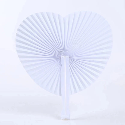 10pcs White Folding Fan Heart Shape Circular Blank Paper Hand Fans Wedding Outdoor Gatherings Party Birthday Wedding Decor