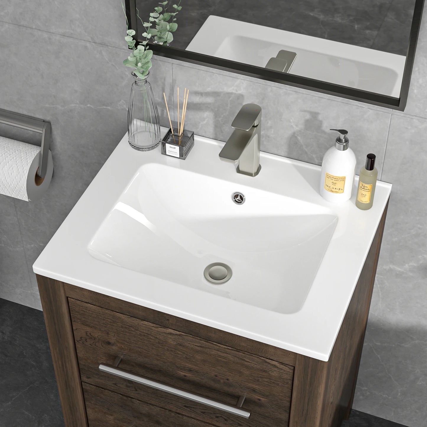 US Stock Sarlai Modern Eco-Friendly White Ceramic Countertop Bathroom Sink with Thin Edge Design
