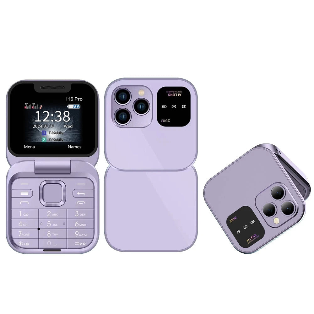 SERVO I16 Pro Mini Flip Phone 1000mAh Battery 32MB RAM 32MB ROM 1.77 Inch Dual SIM Pocket Phone With Flashlight