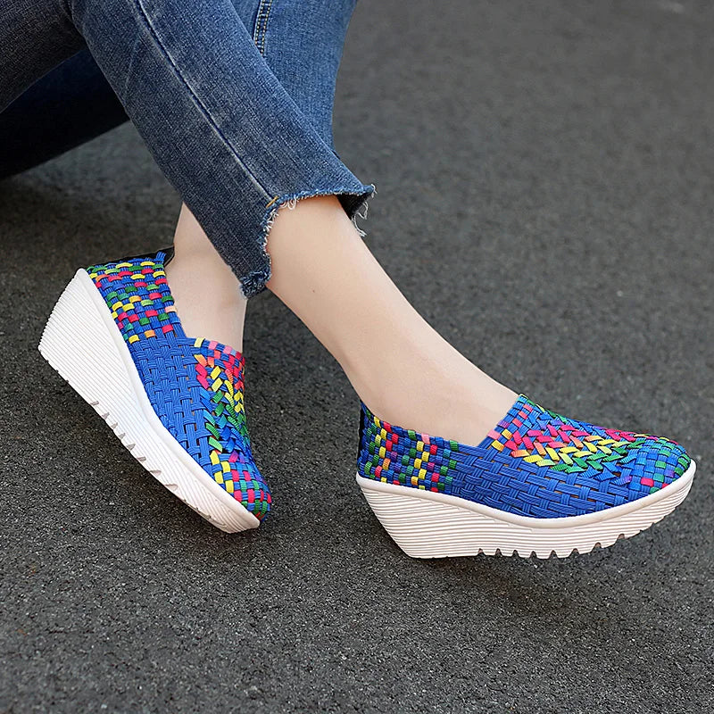 New Women Sneakers Summer Casual Shoes Woven Flat Platform Women's Shoes Breath Loafers Lady Footwear Soft Zapatos Plus Size 42