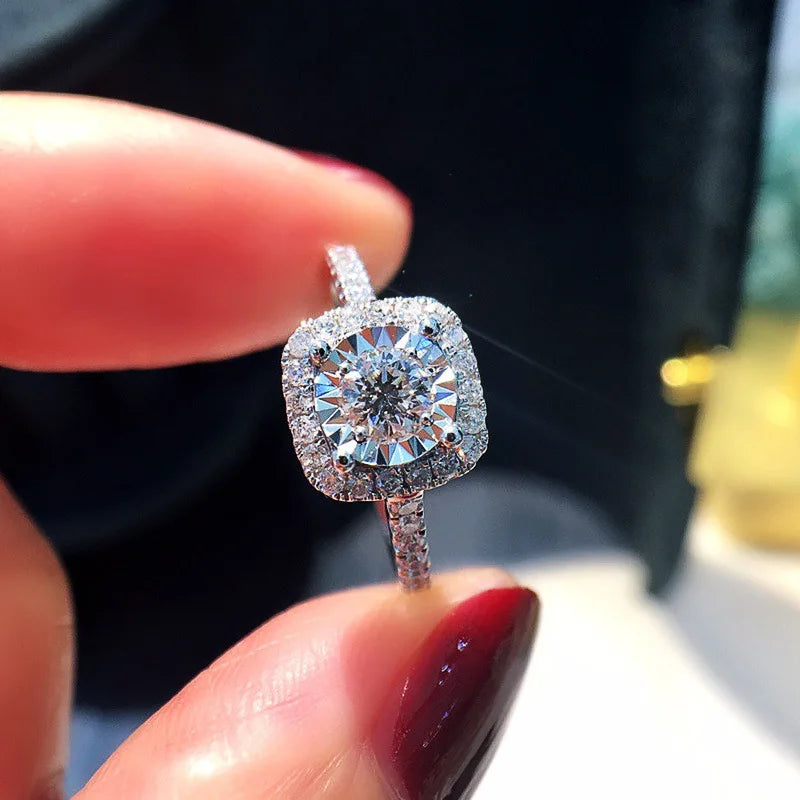 F1142 Diamond Ring White Gold Natural Round Brilliant Cut D Color Women's Engagement Ring