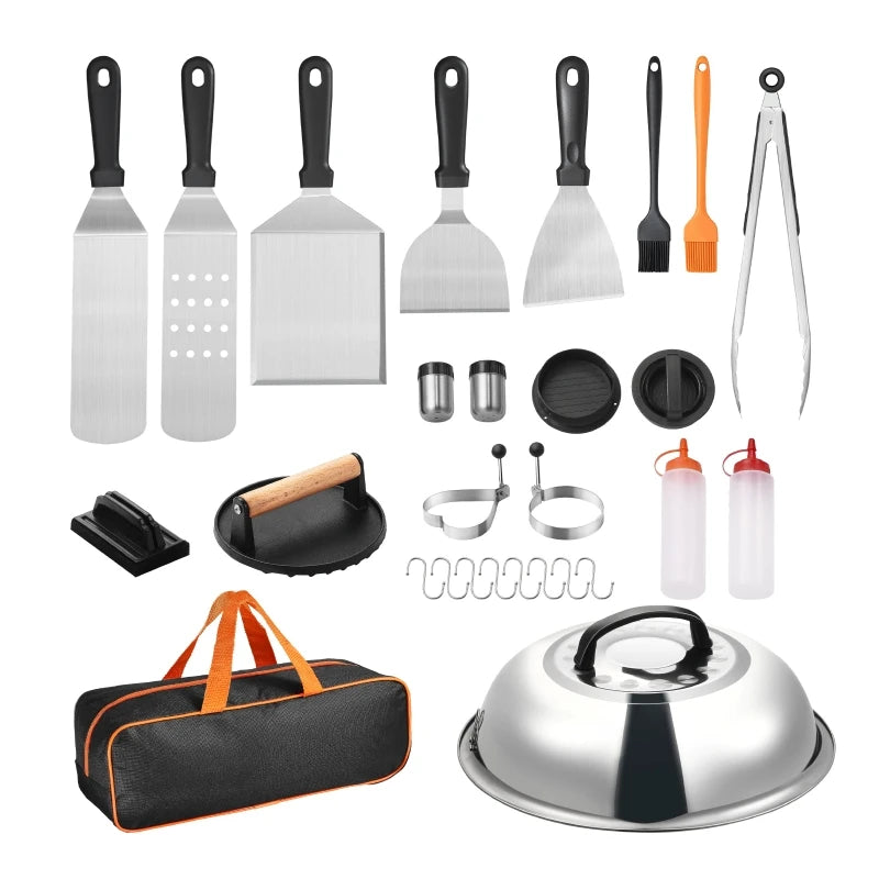 Overseas Stock Free Shipping 28 PCS Stainless Steel Griddle Accessories Kit Flat Top Grill Spatula BBQ Tools