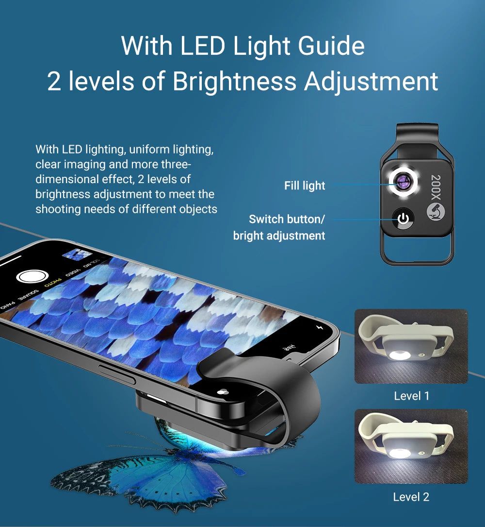 APEXEL Digital 200X Microscope Lens with CPL Mobile LED Guide Light Lamp Micro Pocket SuperMacro Lens for iPhone Samsung phones