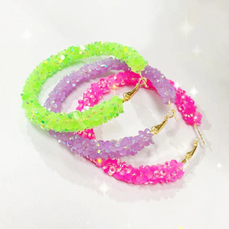Trendy Women Geometric Big Hoop Earrings Resin Crystal Bling Hoop Earrings Custom Color Exaggerated Gold Earring for Girls