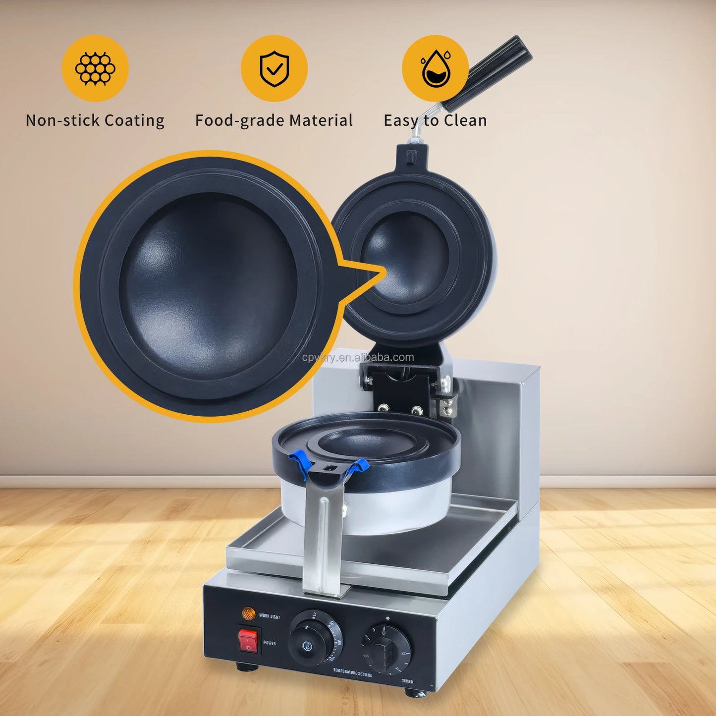 Adjustable 50-250℃/122-482℉ Non-Stick Coating UFO Burger Ice Cream Filling Waffle Maker Sandwich Press for Snack Machines