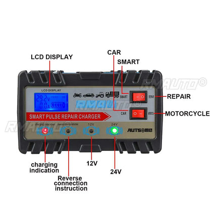AUTSOME 12V/24V Automobile Motorcycle Universal Electric Car Battery Charger