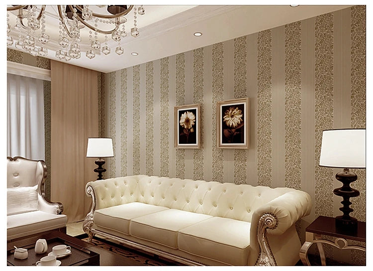 Champagne European 3D Vertical Stripe Wallpaper Bedroom Living Room Hotel Engineering Modern Simple Wallpaper